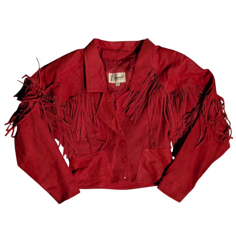 Fringe Suede Jacket Womens Size S Red Southwestern Biker Chick Western Country